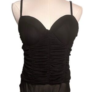 Haute Monde Black Ruched Camisole Bodysuit Goth Witchy Rocker Edgy Large